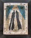 Raku gestookt kastje op metalen paneel 32x38,5 cm