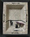 Raku gestookt kastje op metalen paneel 32x38,5 cm